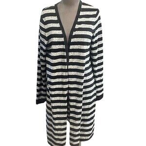 J. Jill Wearever Collection Women's Cardigan Button-Front M Striped Black/Gray